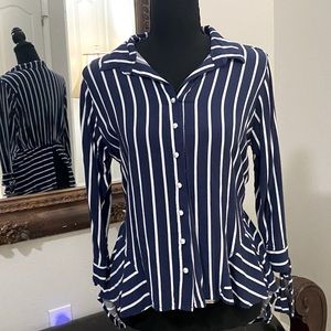 Voltage Blue and White Striped Button-up